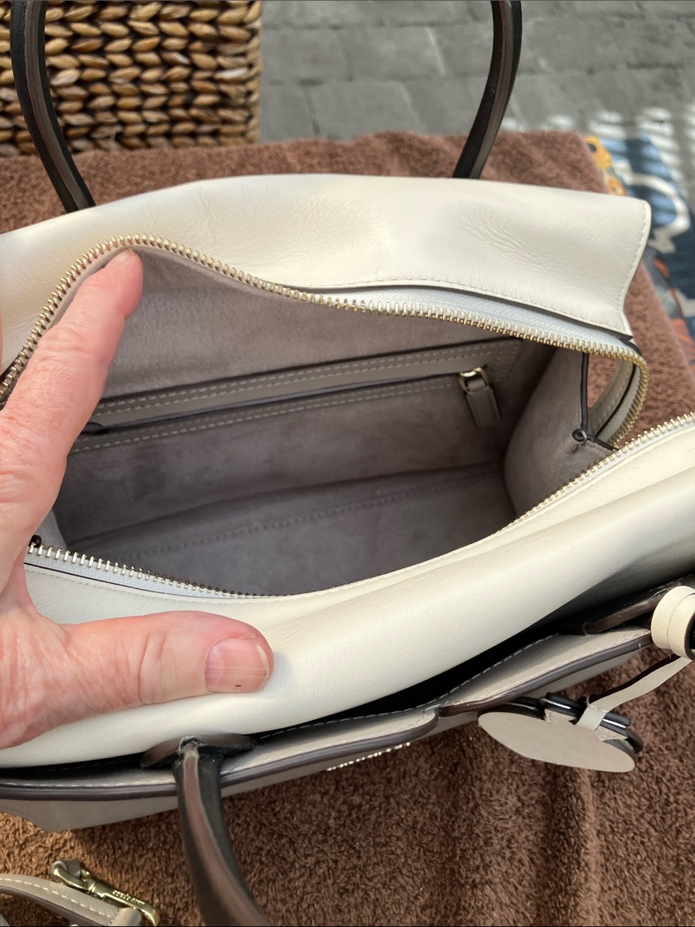 Brand new- Kate Spade Spencer Light Gray & Cream Color Block Bag Satchel - Picture 10 of 12